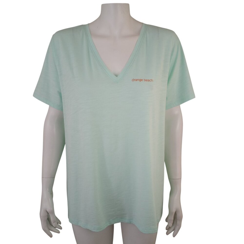 Tasc Performance All Day Green V-Neck Short Sleeve Tee Orange Beach